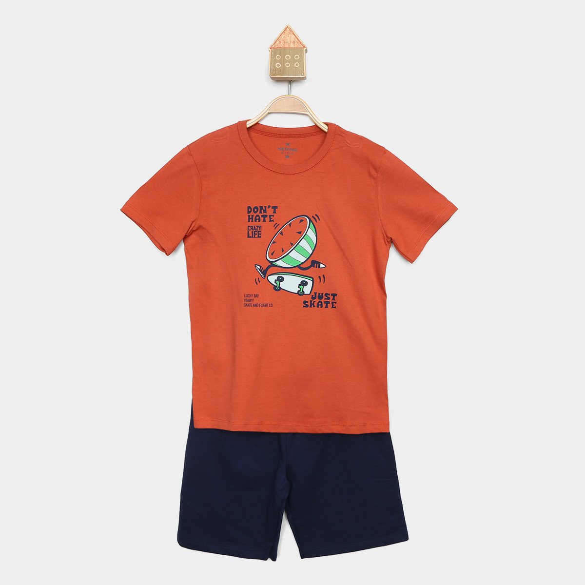 Conjunto Curto Infantil Hering Kids Estampado Menino - Coral Menor preço em Conjunto Curto Infantil Hering Kids Estampado Menino - Coral