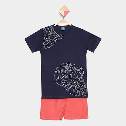 Conjunto Curto Infantil Romitex Folhagem Camiseta + Short Moletinho Menino - Masculino