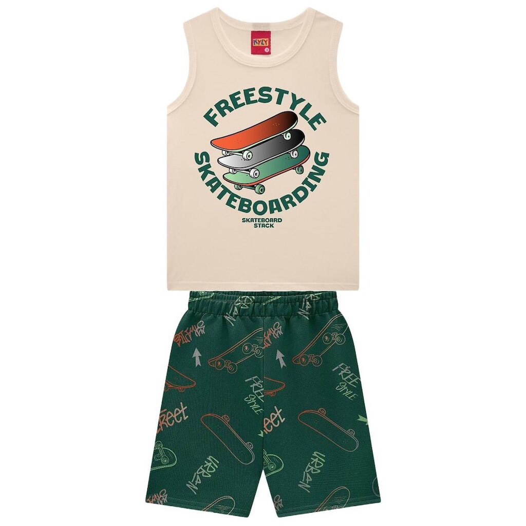 Conjunto Curto Kyly 1001343 Infantil Menino Skate Algodão T. 04/08