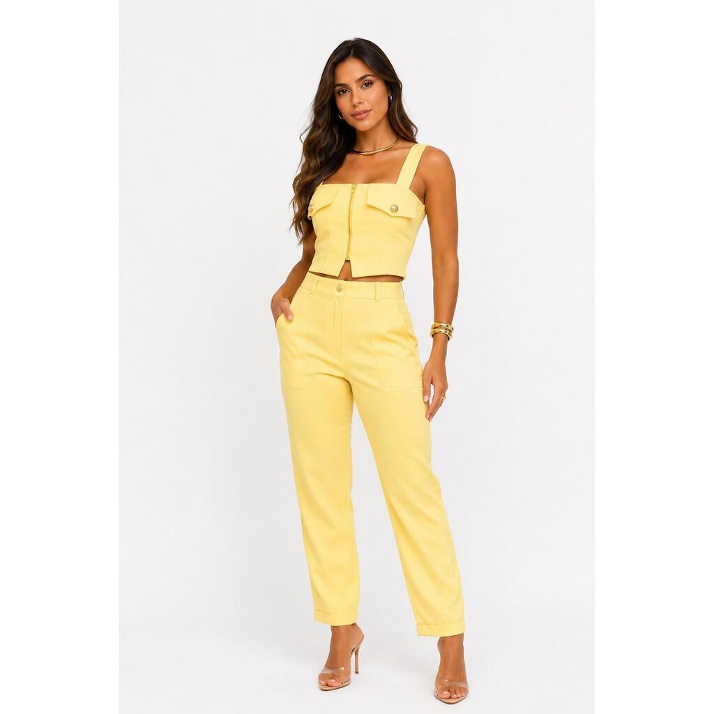 Conjunto D Bell Outlet Fashion Alfaiataria Amarelo