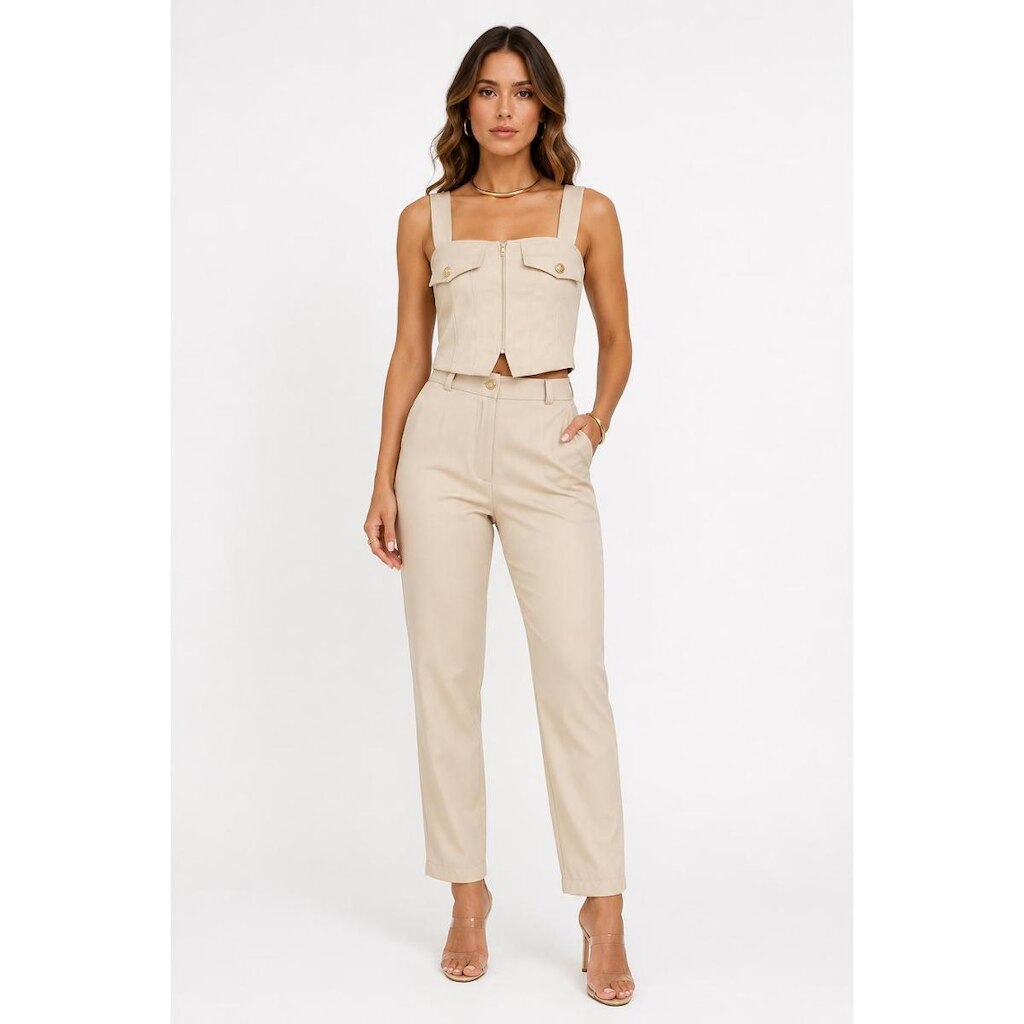 Conjunto D Bell Outlet Fashion Alfaiataria Bege