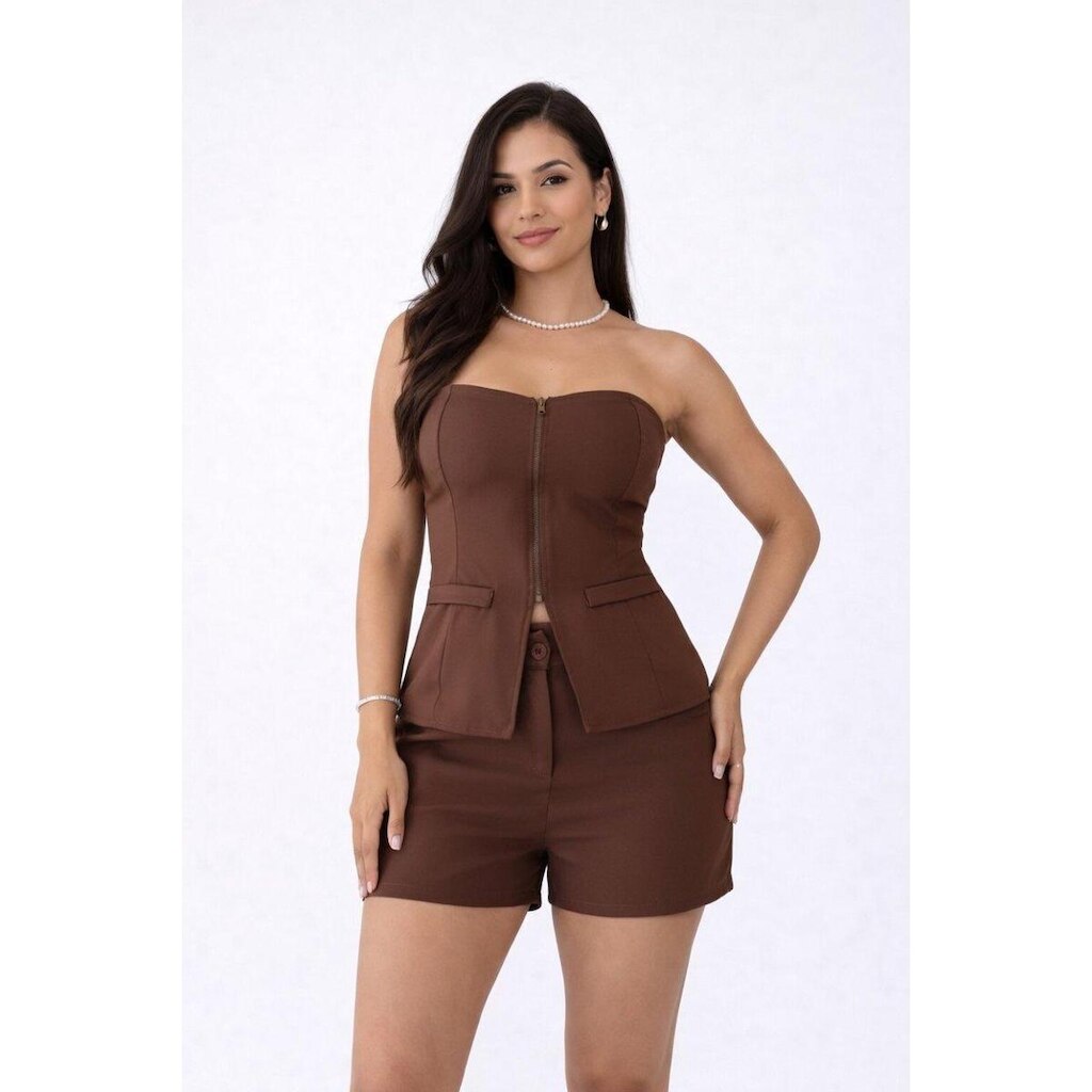 Conjunto D Bell Outlet Fashion Alfaiataria Marrom