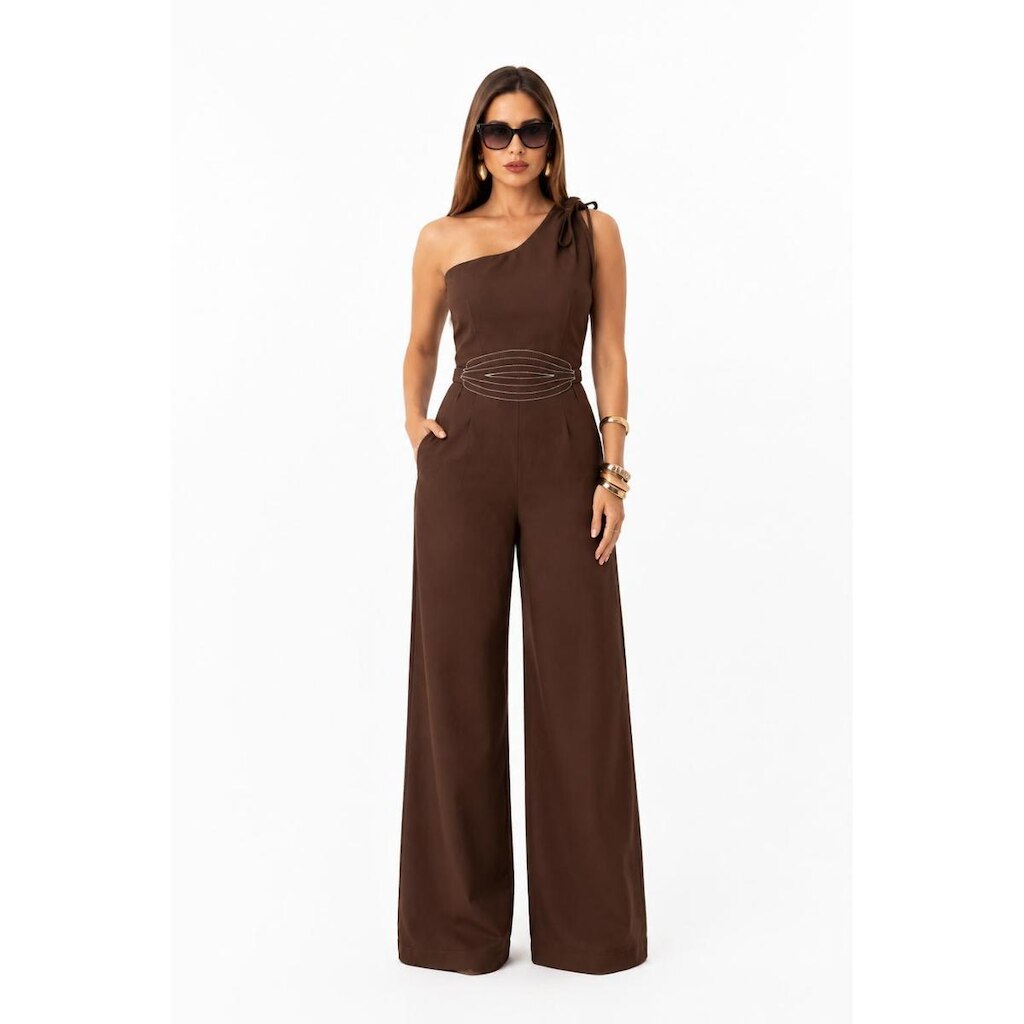Conjunto D Bell Outlet Fashion Assimetrico Marrom