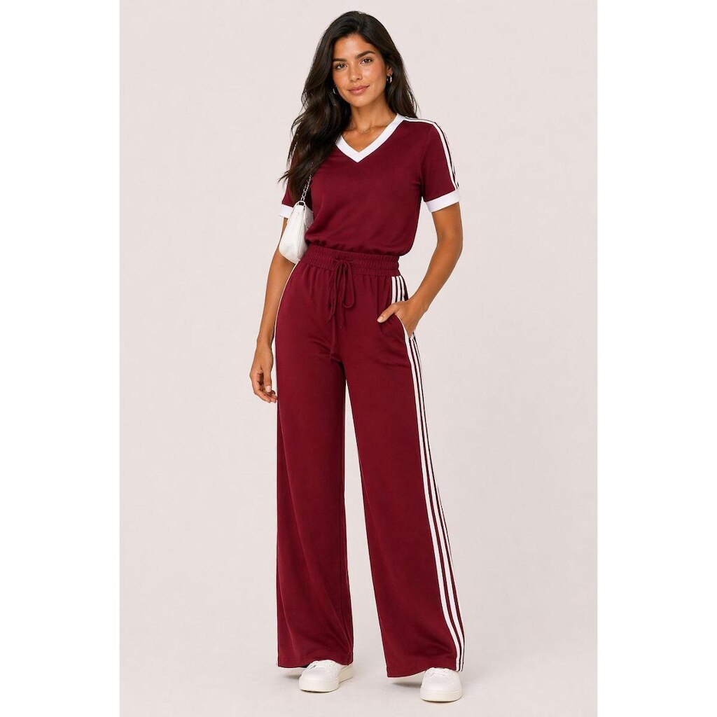 Conjunto D Bell Outlet Fashion Moletinho Listras Vermelho