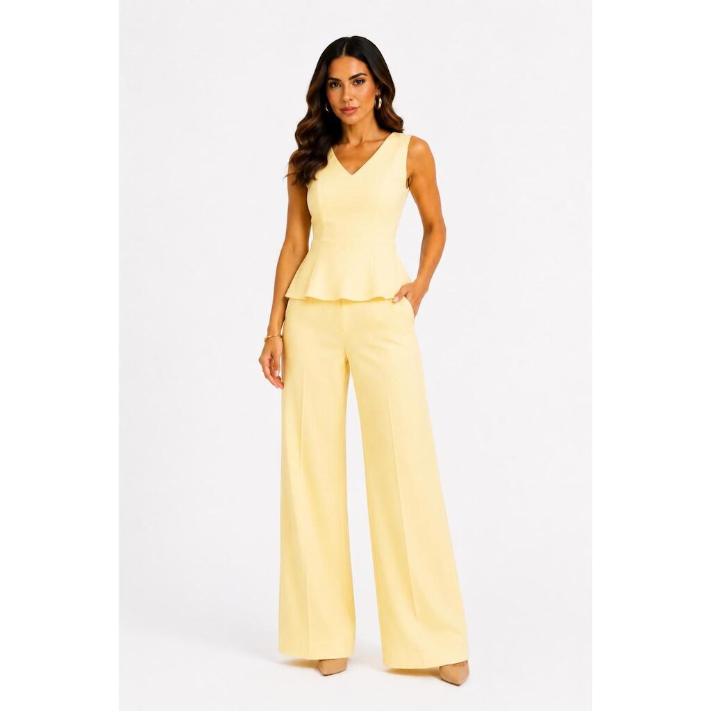 Conjunto D Bell Outlet Fashion Regata Peplum e Calça Amarelo