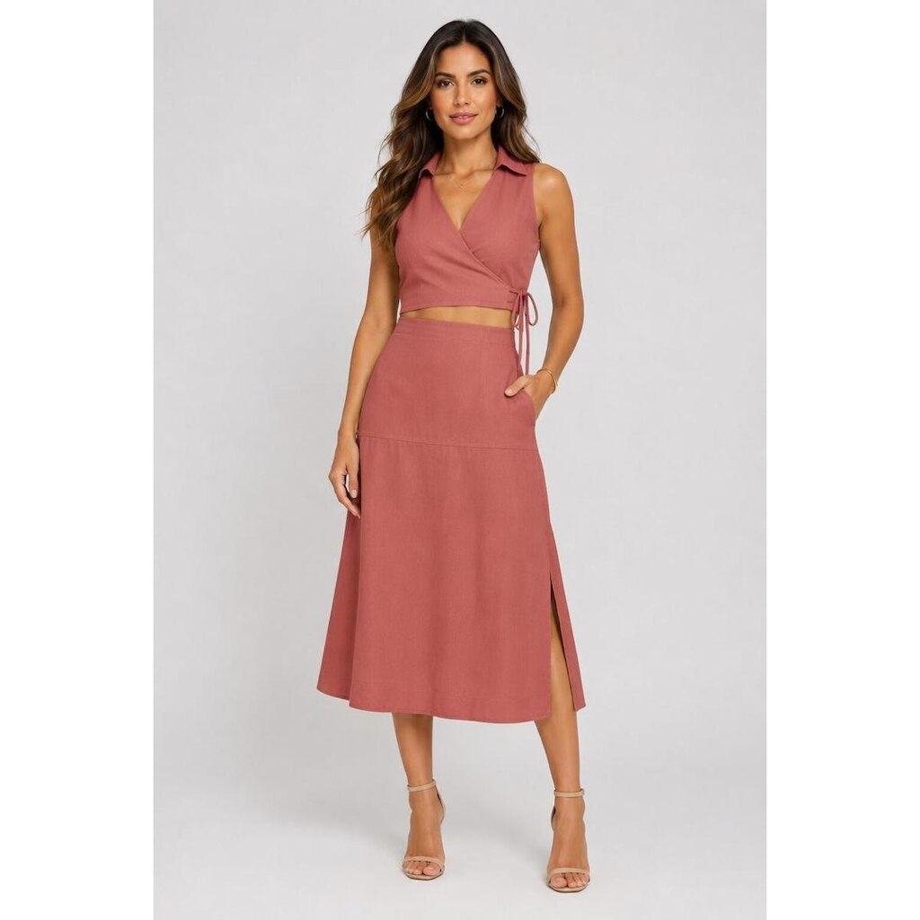 Conjunto D Bell Outlet Fashion Saia e Blusa Terracota
