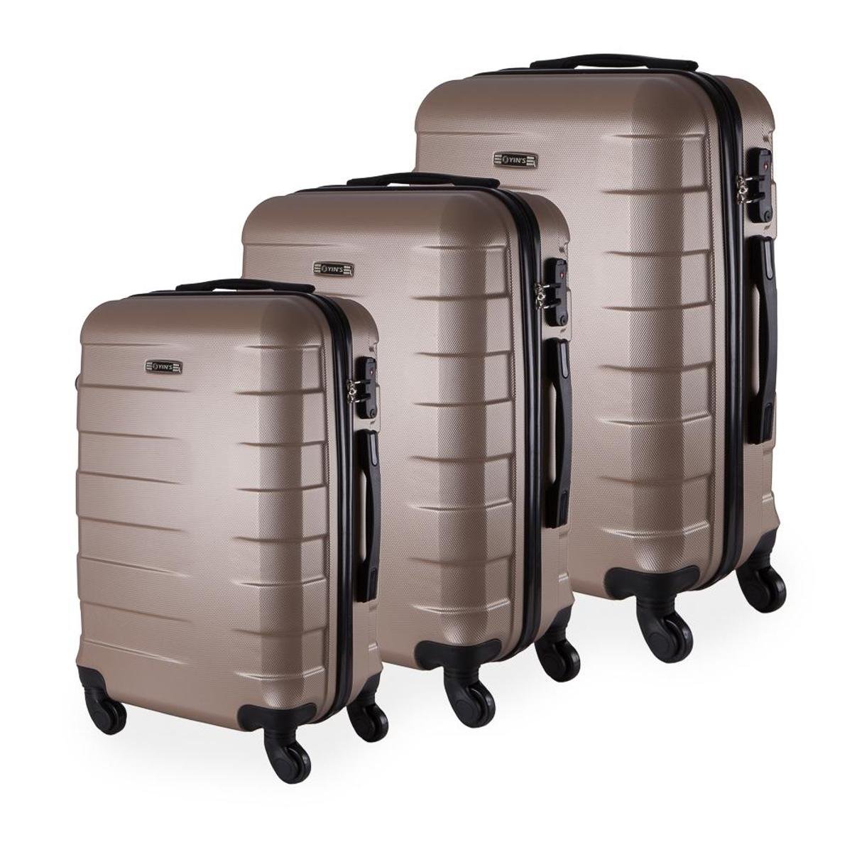 Conjunto de 3 Mala de Viagem ABS Yins Copenhagen Cadeado TSA Rodas Giro 360º - Dourado Menor preço em Conjunto de 3 Mala de Viagem ABS Yins Copenhagen Cadeado TSA Rodas Giro 360º - Dourado
