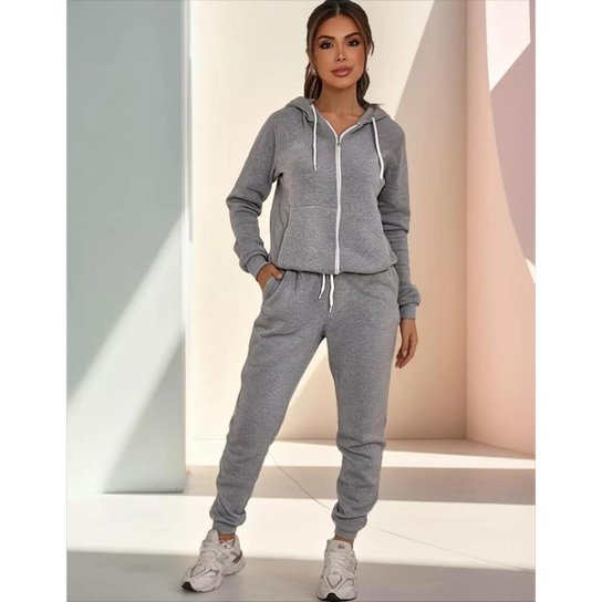 Conjunto de frio moletom feminino Com Zíper e capuz com calça