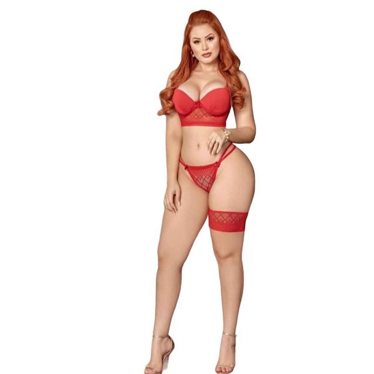 CONJUNTO DE LINGERIE CALCINHA FIO BOJO E PERNEIRA VERMELHO - Vermelho Menor preço em CONJUNTO DE LINGERIE CALCINHA FIO BOJO E PERNEIRA VERMELHO - Vermelho