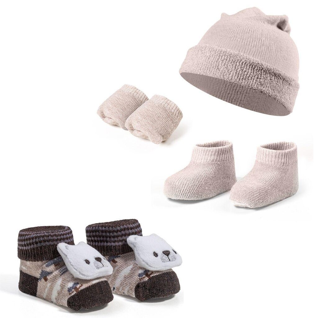 Conjunto de Meia Pantufa Touquinha e Luvinha para Bebe Recem Nascido Algodao