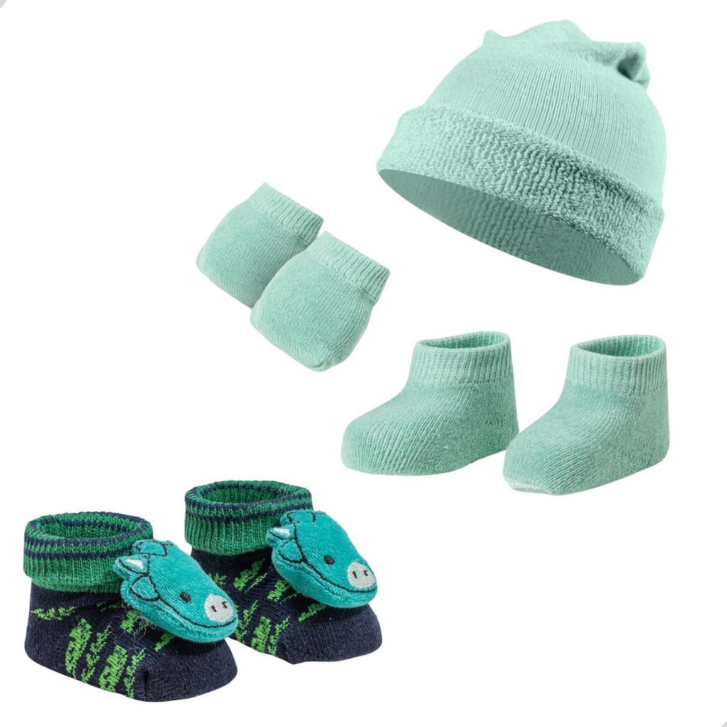 Conjunto de Meia Pantufa Touquinha e Luvinha para Bebe Recem Nascido Algodao
