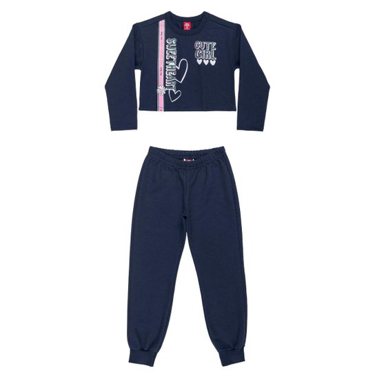 Conjunto de Moletom com Blusão Cropped e Calça Bee Loop