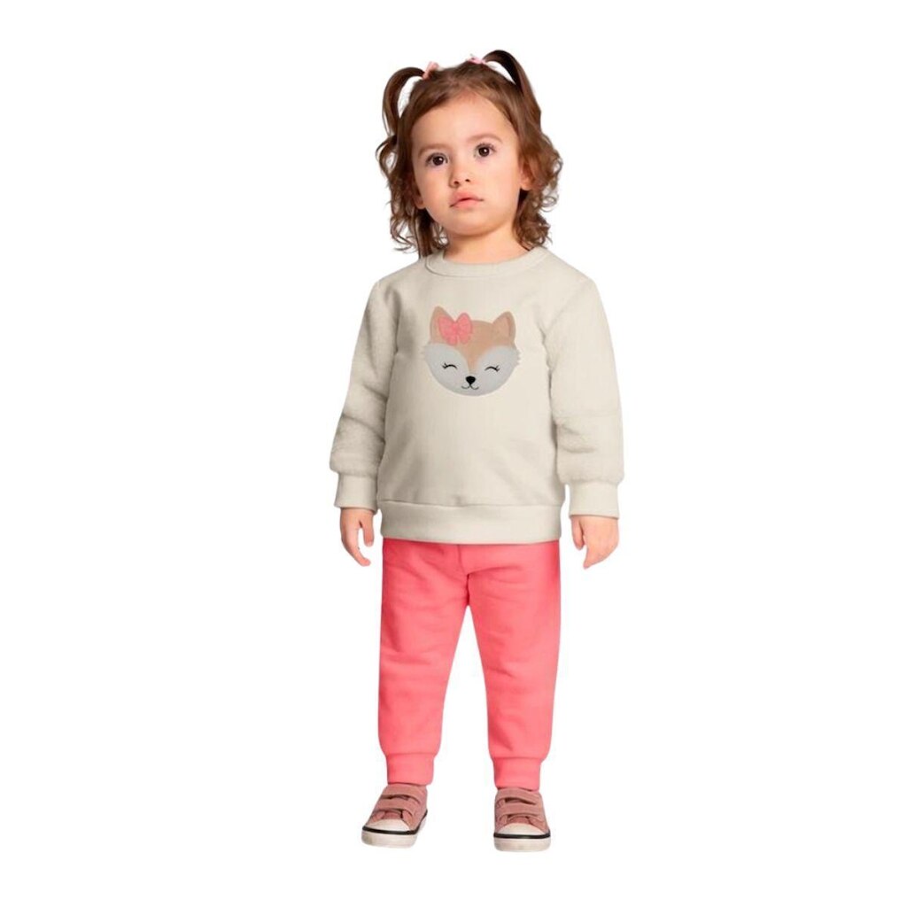 Conjunto de Moletom Infantil Menina com Pelinhos na Manga da Kyly