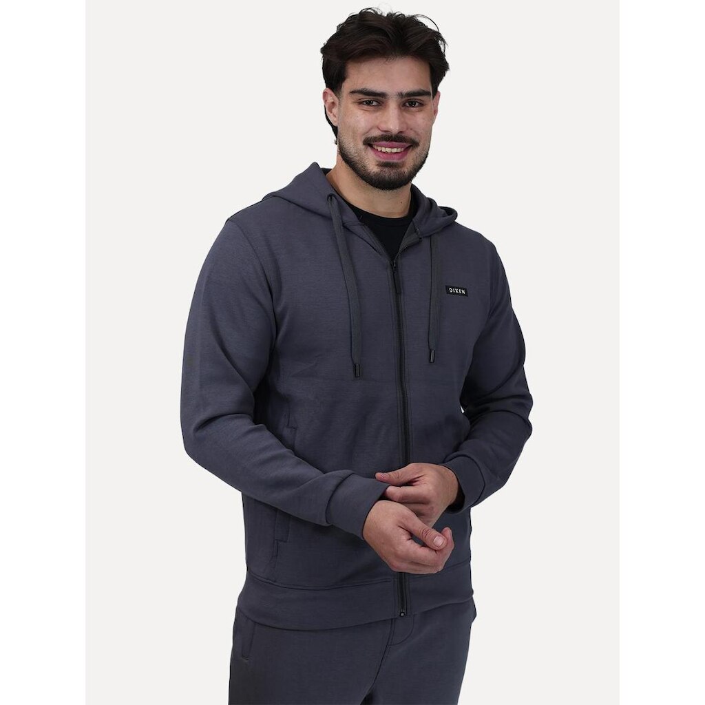 Conjunto Dixen Masculina Agasalho Moletom Jaqueta com Zíper Capuz Cinza