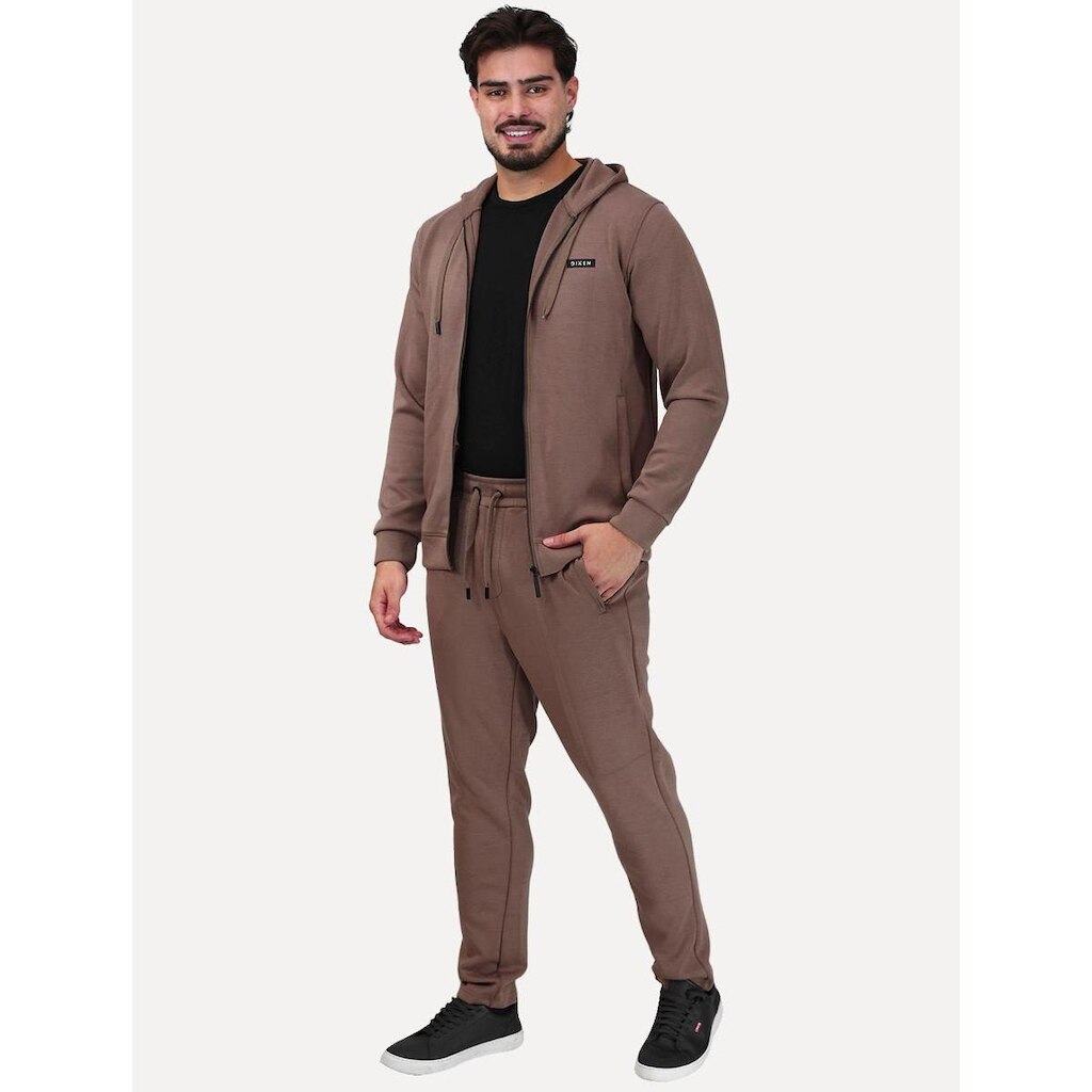 Conjunto Dixen Masculina Agasalho Moletom Jaqueta com Zíper Capuz Marrom