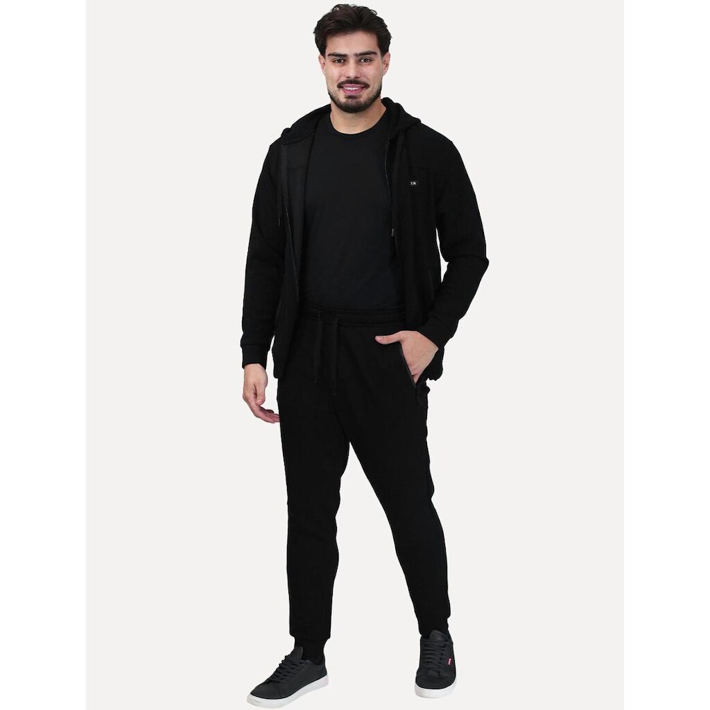Conjunto Dixen Masculina Agasalho Moletom Jaqueta com Zíper Frontal Preto