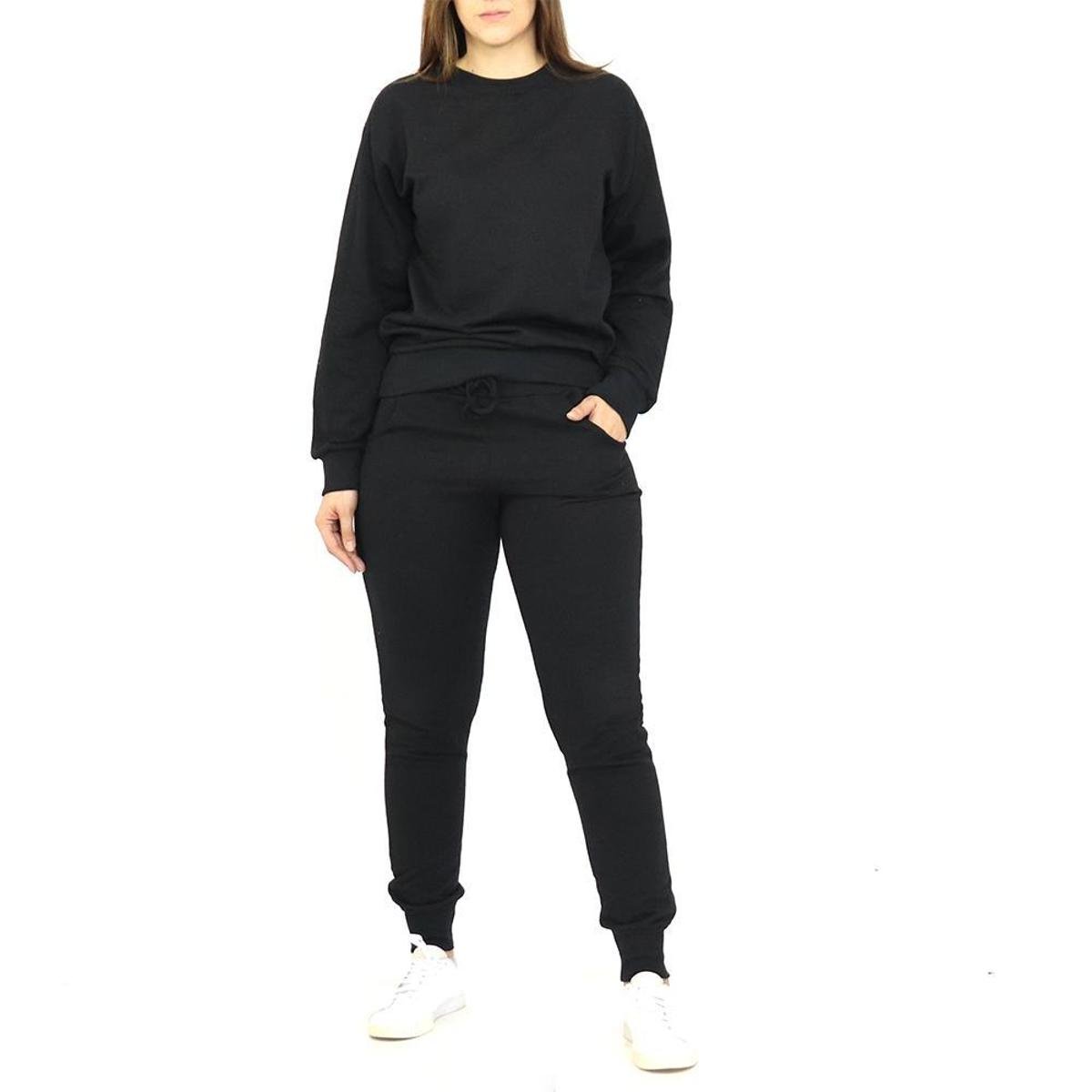 Conjunto Dpontes Moletom Flanelado Feminino - Preto Menor preço em Conjunto Dpontes Moletom Flanelado Feminino - Preto