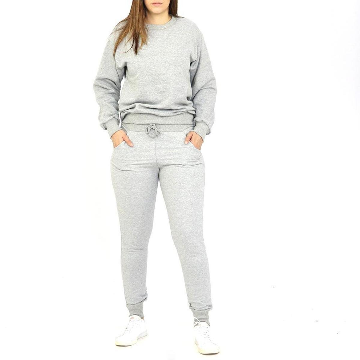 Conjunto Dpontes Moletom Flanelado Feminino - Cinza Menor preço em Conjunto Dpontes Moletom Flanelado Feminino - Cinza