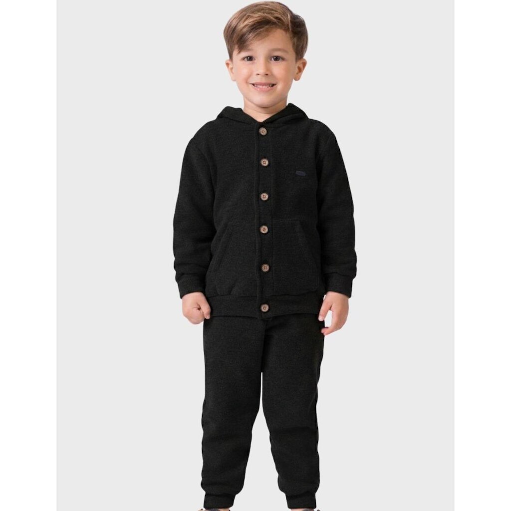 Conjunto Elegante Blusão Moda Com Calça Punho Ajustável Azul Frio Inverno - Menino 4 a 10 anos