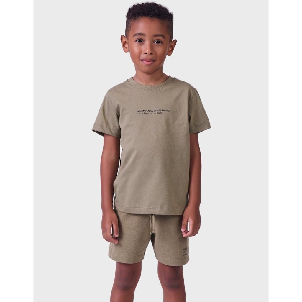 Conjunto Elegante Camisa Estampa Em Escrita Com Bermuda Piquet Elastano Menino 1 a 3