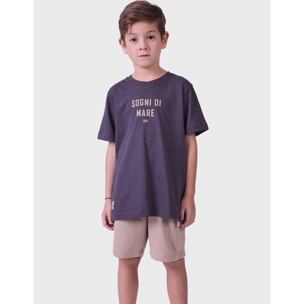Conjunto Elegante Camisa Meia Malha Com Bermuda Moletinho Novidade Do Verão Menino 4 a 14