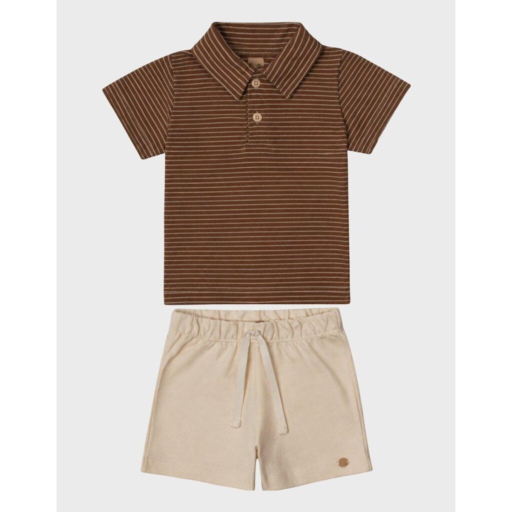 Conjunto Elegante Gola Polo Estilo Verão Manga Curta Com Bermuda Confortável E Bebê Menino P ao GG