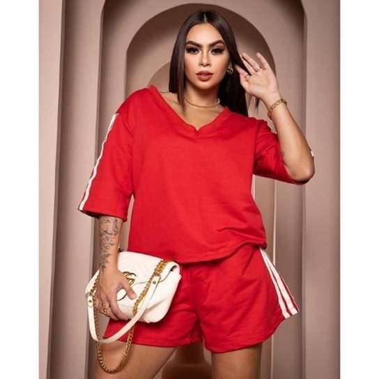 Blusa Conjunto Feminino Com Listra Lateral Conjunto Em Moletom