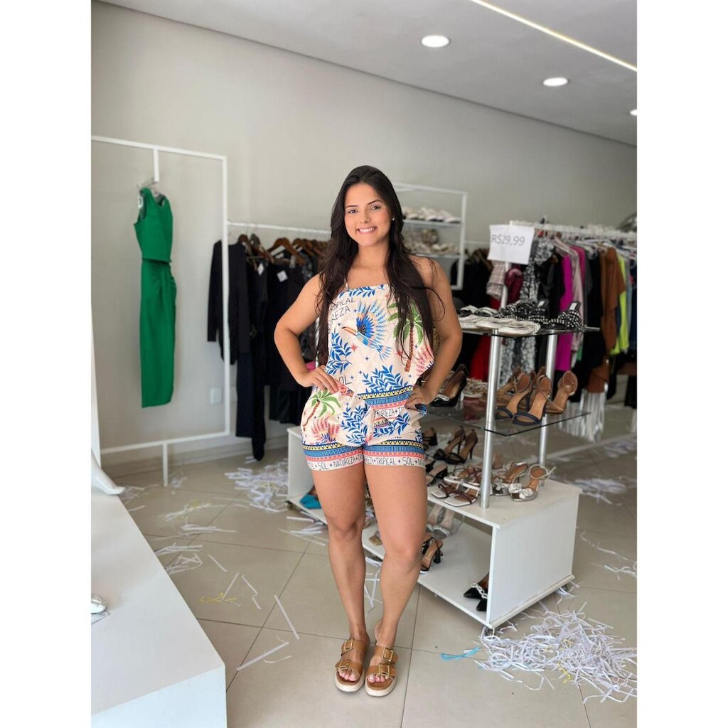 Conjunto Estampado Short Com Elastico Cós Blusa De Ponta