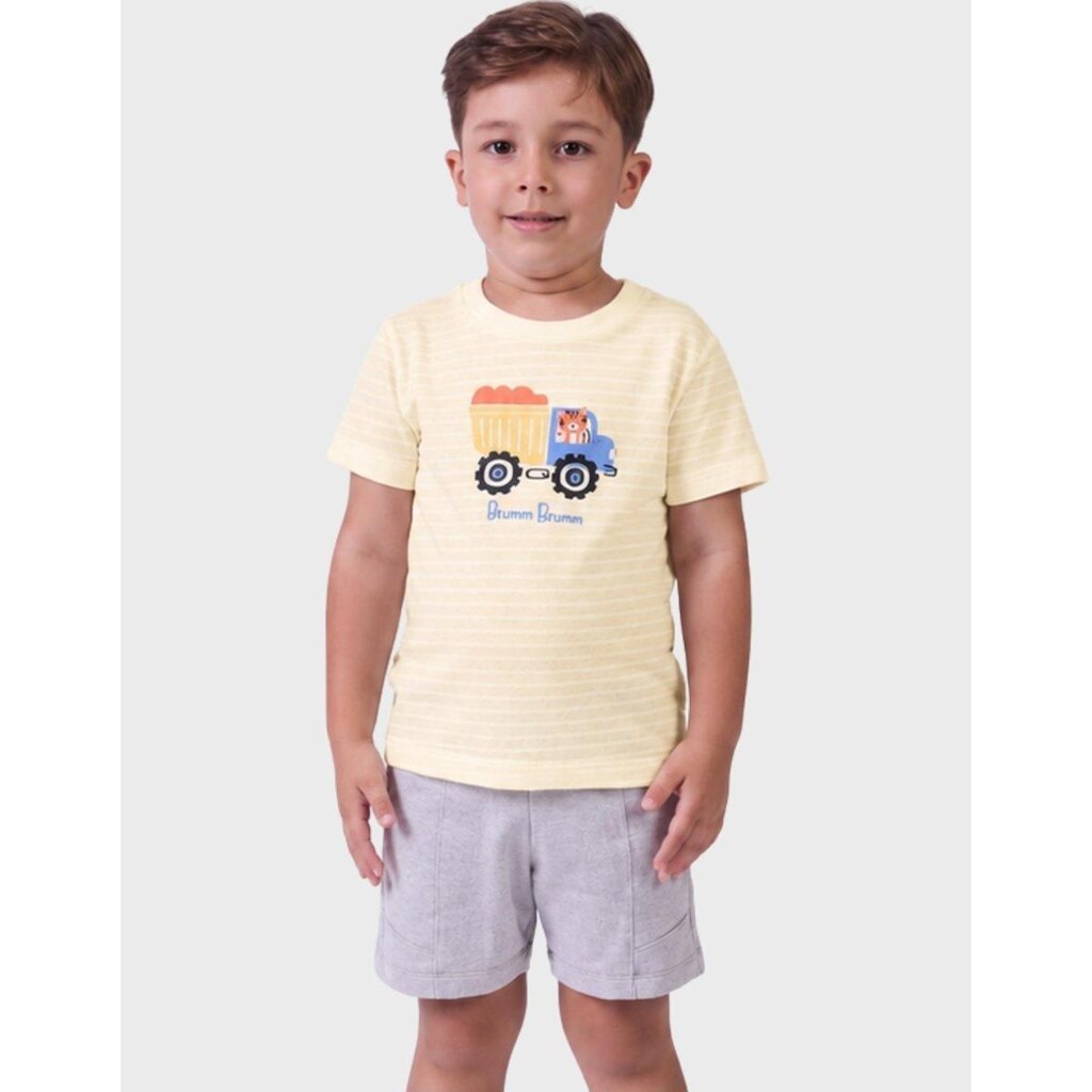 Conjunto Estampado Verão No Trem Tezturizado Com Bermuda Moletinho Suave Menino 1 a 4