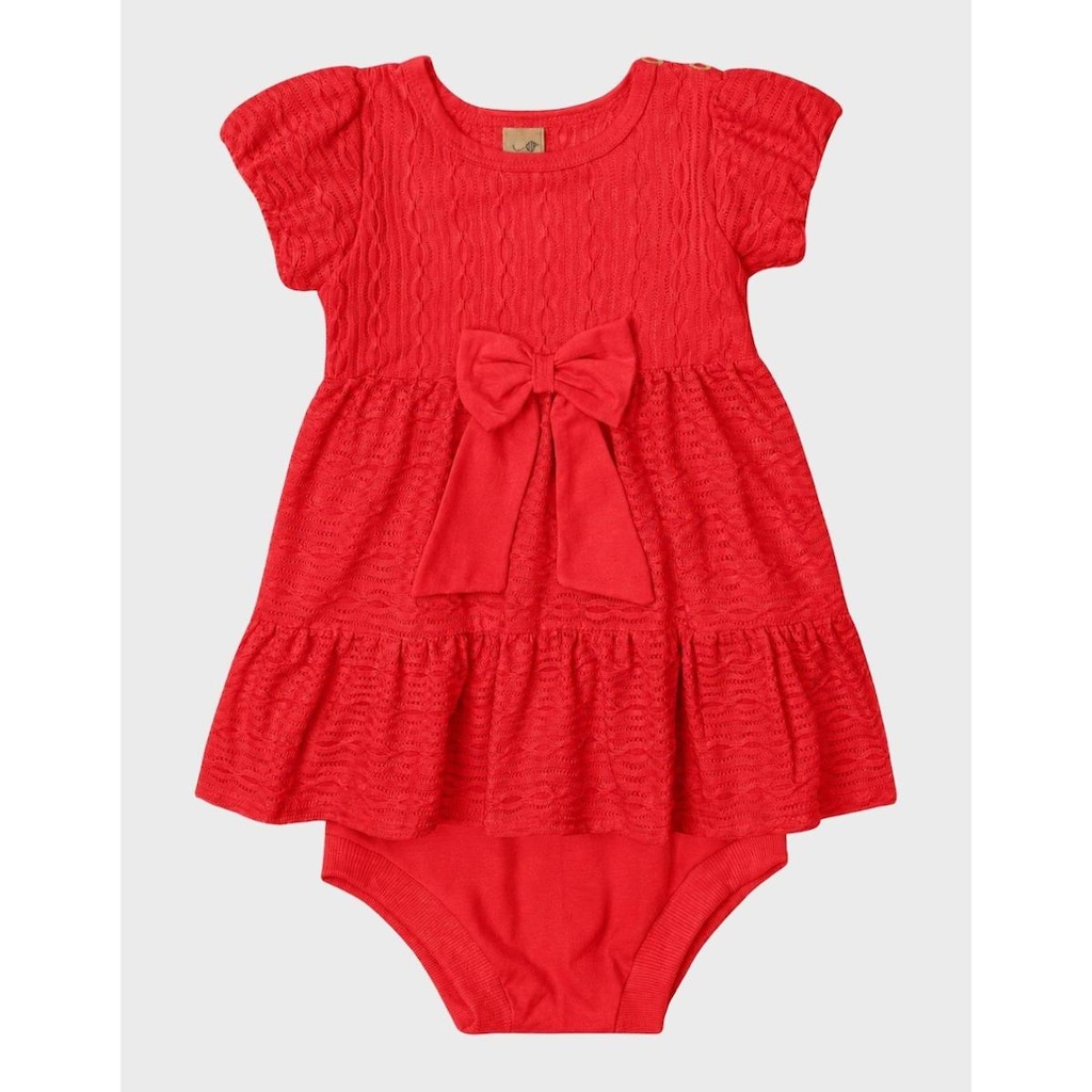 Conjunto Estiloso Bata Manga Curta Detalhe Laço Com Tapa Fralda Verão Dia a Dia Bebê Menina P a GG