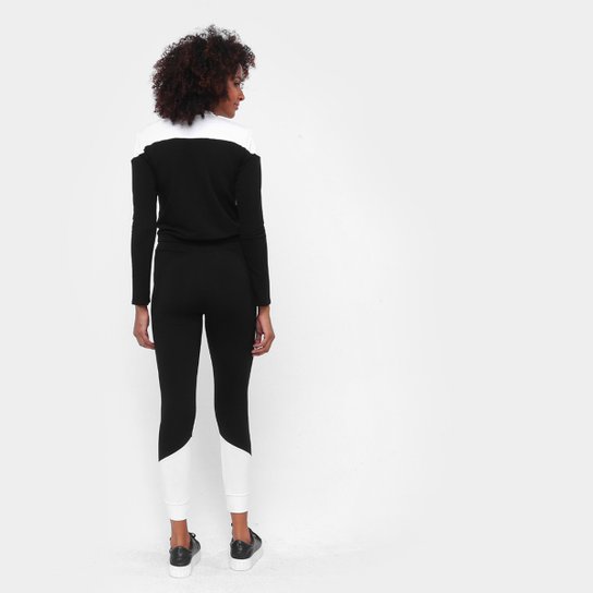 Conjunto ESV Blusa e Calça Moletinho Feminino - Preto+Off White