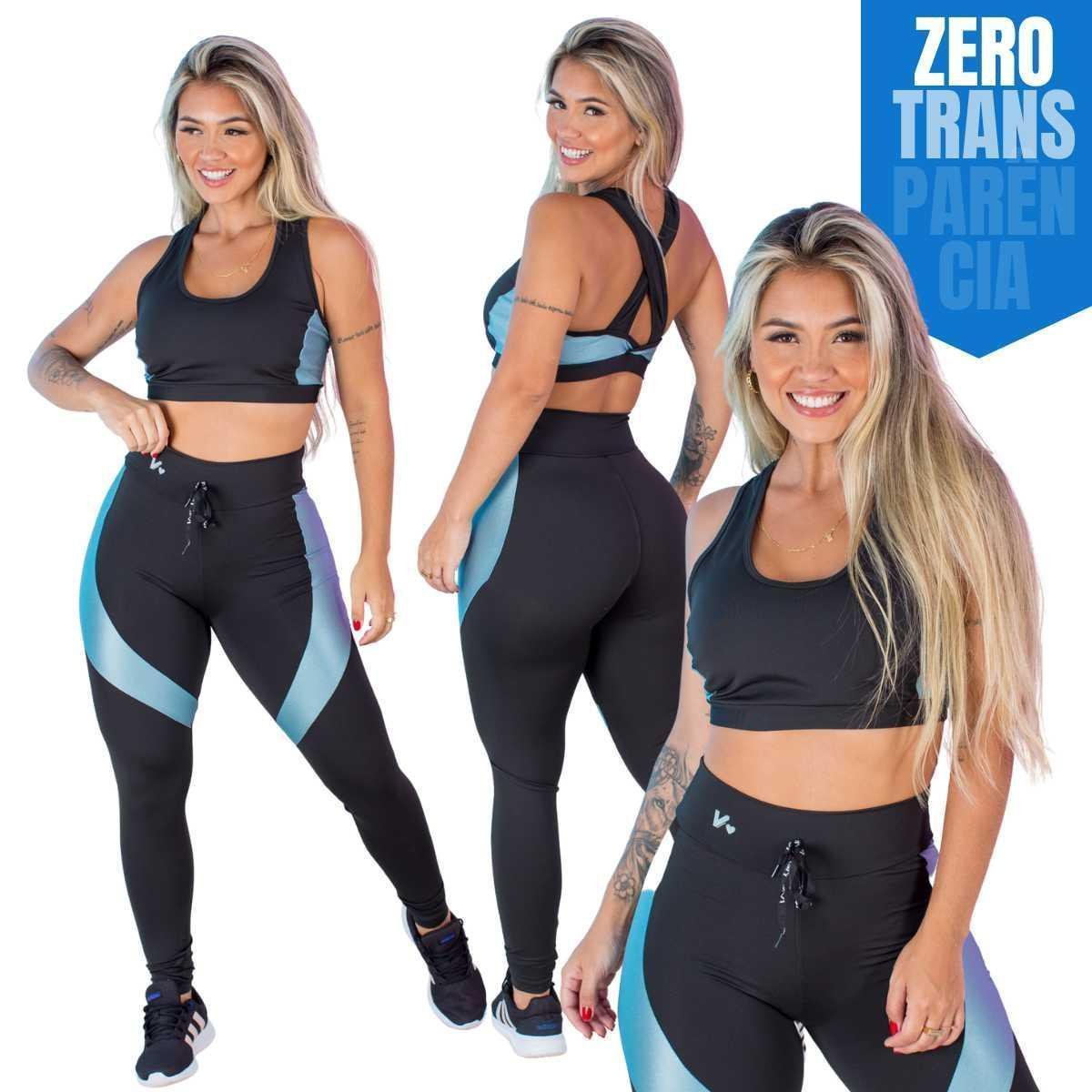 Conjunto Feminino Academia Top Fitness Legging Cós Alto Zero Transparência Menor preço em Conjunto Feminino Academia Top Fitness Legging Cós Alto Zero Transparência