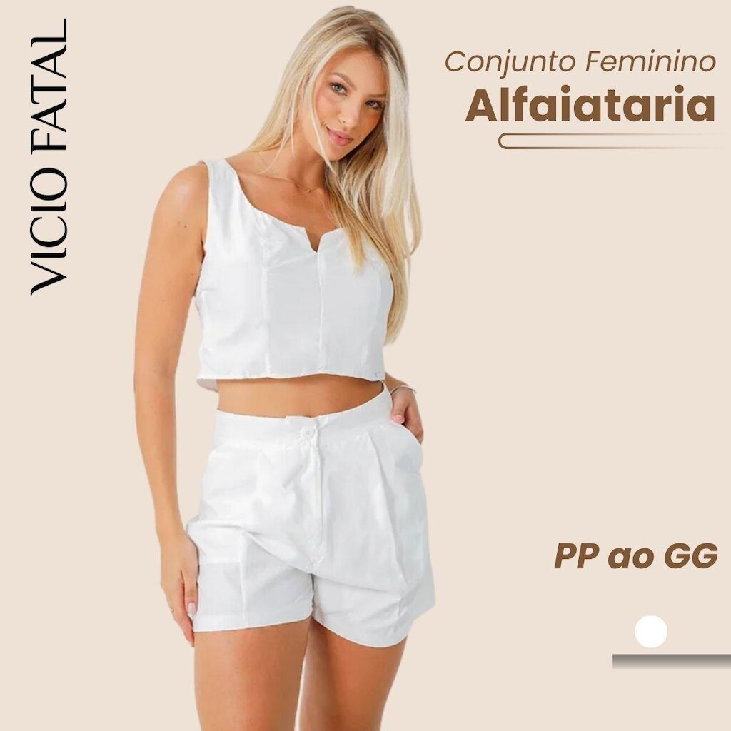 Conjunto Feminino Alfaiataria Cropped + Shorts Elegante e Social