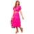 CONJUNTO FEMININO BLUSA E SAIA MIDI COM BABADOS EM CREPE COM FORRO ROM NTICO ELEGANTE - Pink