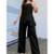 CONJUNTO FEMININO CALÇA SOCIAL FLARE E BLUSA TRANSVERSAL REGATA ALCINHA ALFAITARIA CHIQUE - Preto