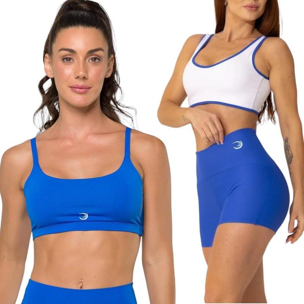 Conjunto Feminino Top Costas Nua + Shorts Curto Poliamida Summer Pro AZUL BIC