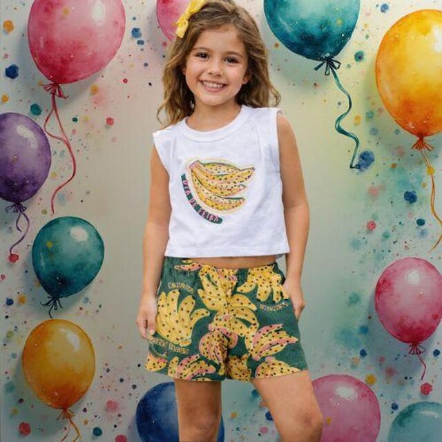 Conjunto Feminino Verão Bananas Kely Kety Shorts Soltinho