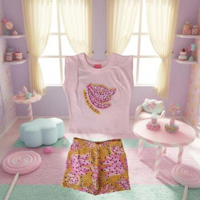 Conjunto Feminino Verão Bananas Kely Kety Shorts Soltinho
