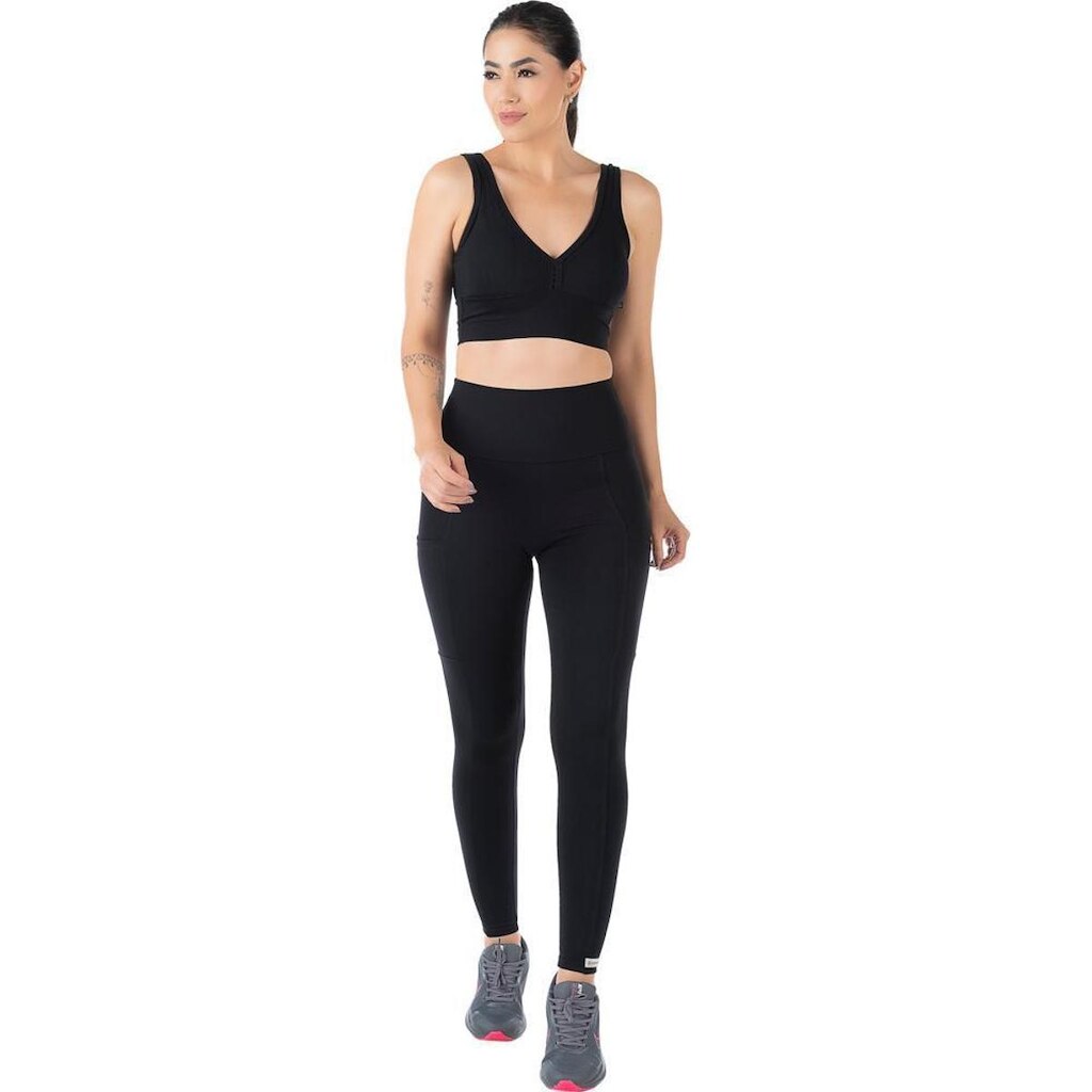 Conjunto Fitness Suplex Top Bojo Removível e Calça Cós Alto Com Bolso Summer Soul