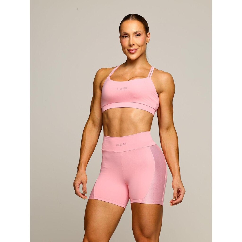 Conjunto Fitness Top E Short Cós Alto Viamafia Field Com Bojo Rosa