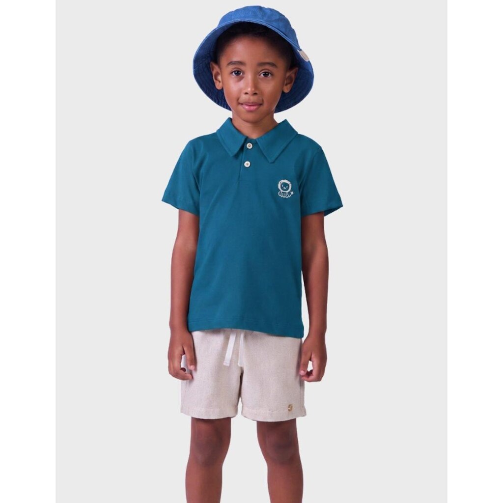 Conjunto Gola Polo Meia Malha Botões Centrais Com Bermuda Estilo Luxo Alfaiataria Menino 1 a 4