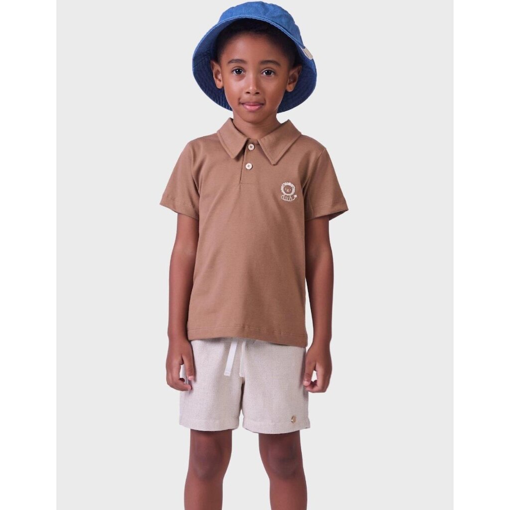 Conjunto Gola Polo Meia Malha Botões Centrais Com Bermuda Estilo Luxo Alfaiataria Menino 1 a 4