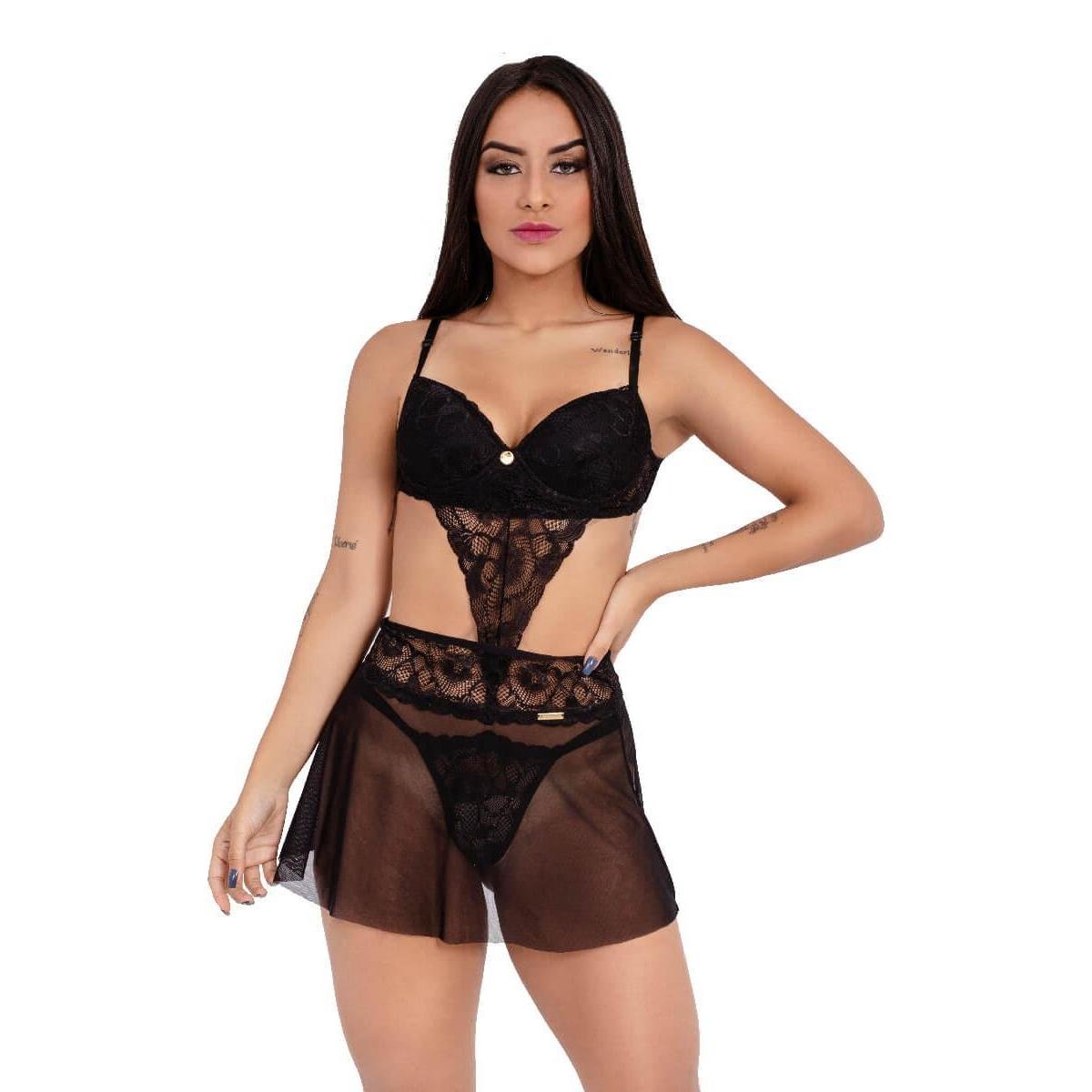 Conjunto IMI Lingerie Lua De Mel Noite Noiva Sutiã Calcinha Fio Saia Renda Tule Hari Feminino - Preto Menor preço em Conjunto IMI Lingerie Lua De Mel Noite Noiva Sutiã Calcinha Fio Saia Renda Tule Hari Feminino - Preto