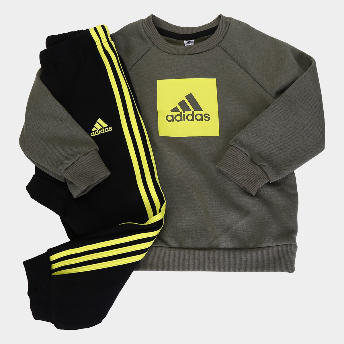 Conjunto Infantil Adidas 3 Stripes Fleece Jogger - Cinza+Amarelo é ruim? Conjunto Infantil Adidas 3 Stripes Fleece Jogger - Cinza+Amarelo é boa?