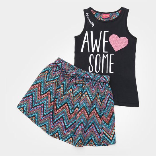 Conjunto Infantil Amora Estampado Feminino - Preto