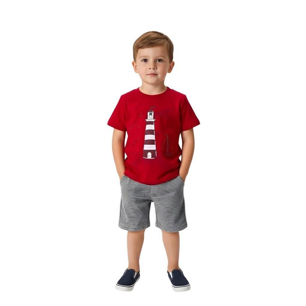 Conjunto Infantil Bebê Menino Baby Vest Manga Curta Barco