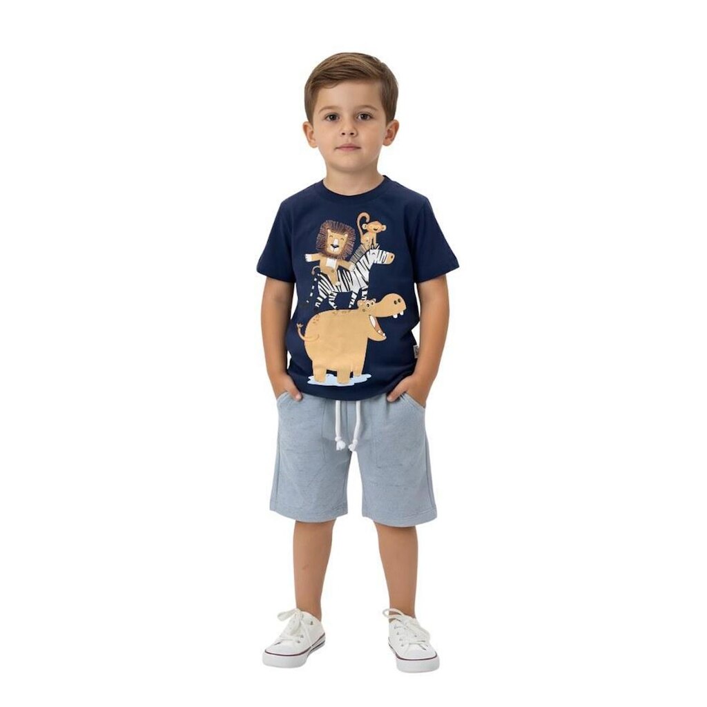 Conjunto Infantil Bebê Menino Baby Vest Manga Curta Leão
