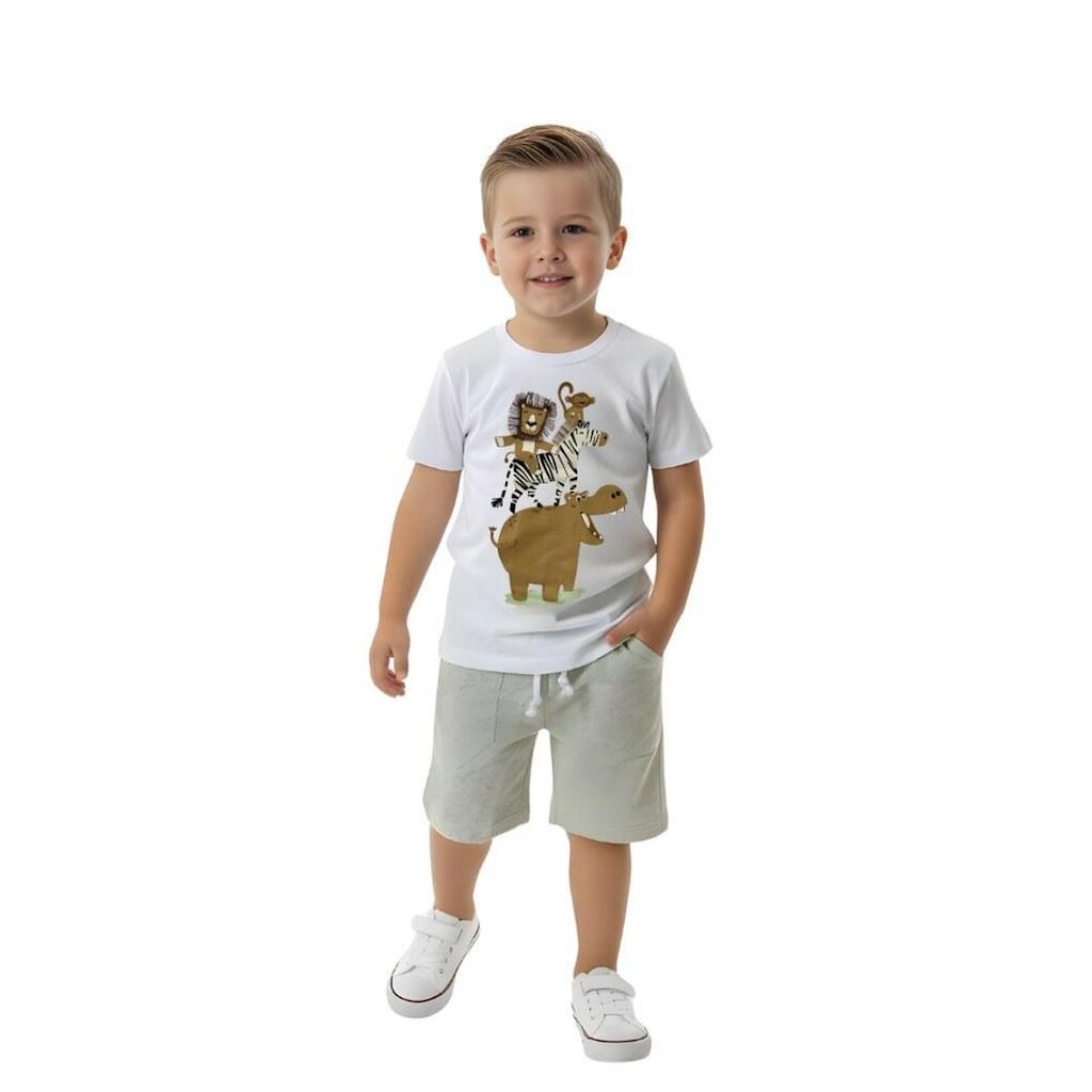 Conjunto Infantil Bebê Menino Baby Vest Manga Curta Leão