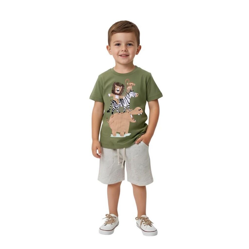 Conjunto Infantil Bebê Menino Baby Vest Manga Curta Leão