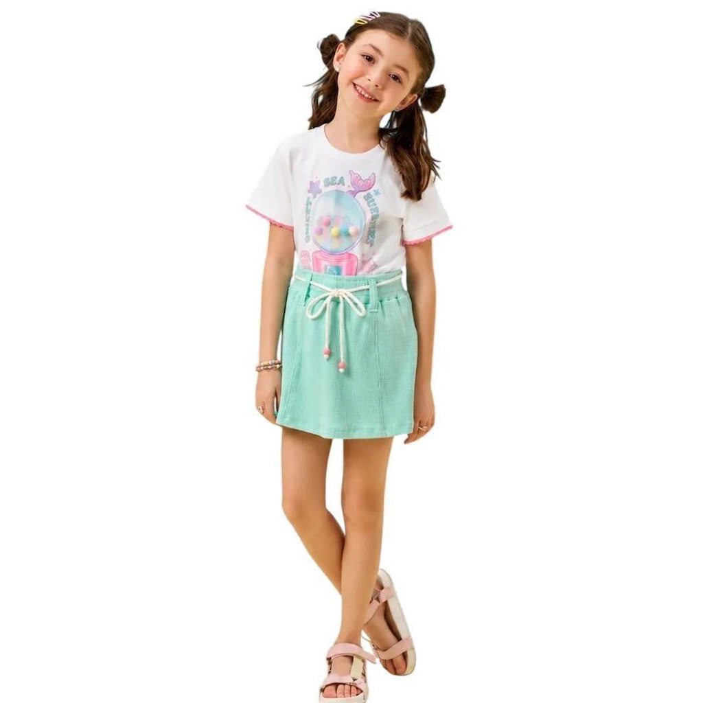Conjunto Infantil Blusa e Short Saia Waffle Sereia Kukiê